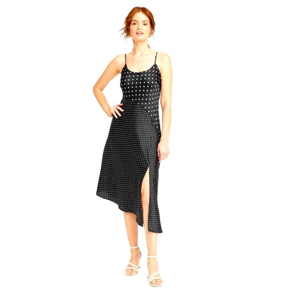 a new day Dresses & Skirts - Women's Asymmetrical Midi Slip Dress - A New Day™ Black Polka Dots new